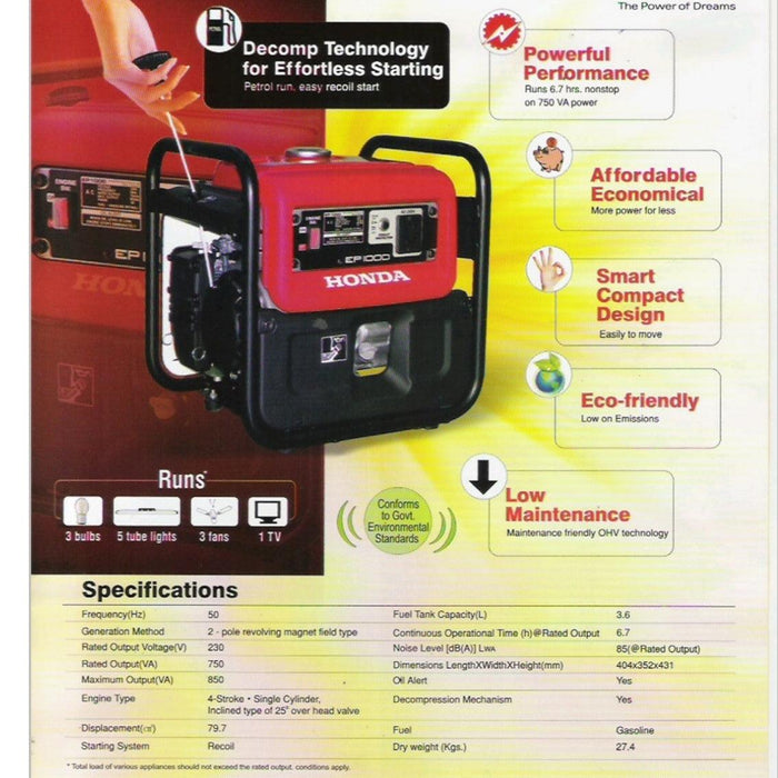 Honda Portable Generator EP 1000